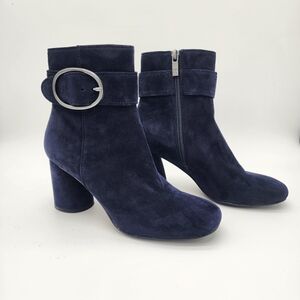 Donald J Pliner Gabe Suede Leather Dark Blue Ankle Boots Buckle Size 5.5